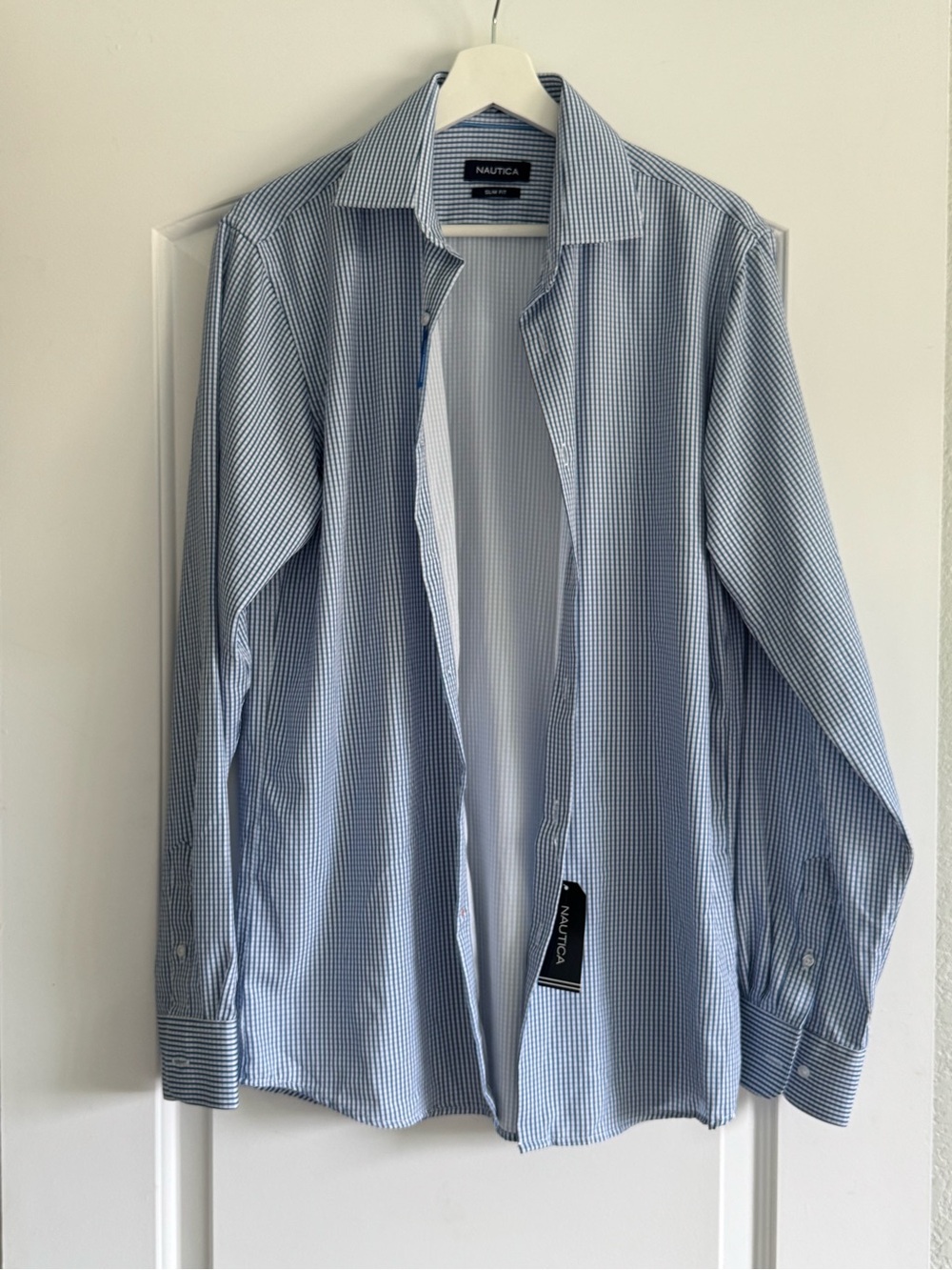 Nautica Blue Micro-Check Long Sleeve Dress Shirt